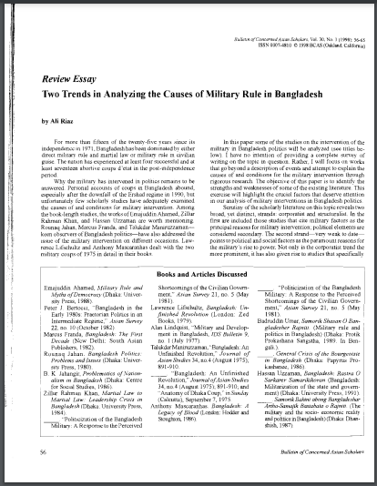 Two Trends in Analyzing Military Rule in Bangladesh