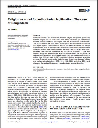 Religion as a tool for authoritarian legitimation: The case of Bangladesh