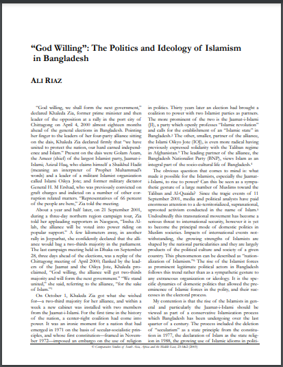 God Willing’: The Politics and Ideology of Islamism in Bangladesh