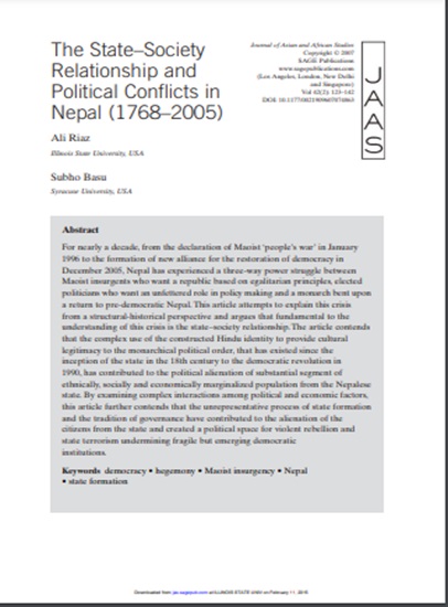 The State–Society Relationship and Political Conflicts in Nepal (1768–2005)